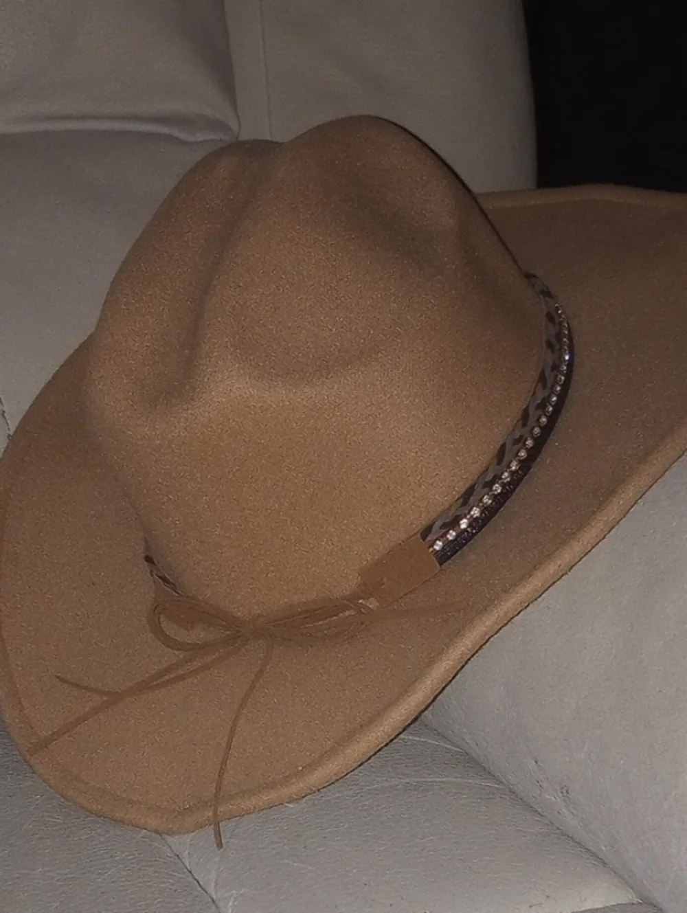 Stylish Brown Women's Felt Hat with Braided & Rhinestone Band - Picture 3 of 6
